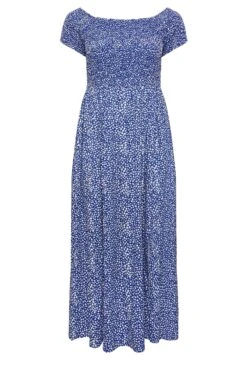 YOURS Curve Cobalt Blue Ditsy Print Shirred Bardot Maxi Dress -Plus Size Apparel Shop 4d04facf 8728 4a 137288 X