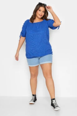 YOURS Curve Blue Textured Bubble Hem Top