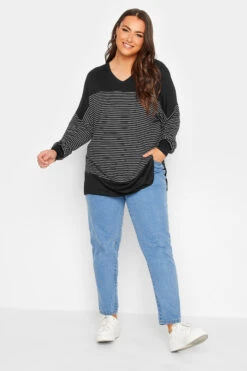 YOURS Curve Black Stripe Colour Block Top