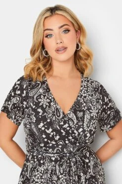 YOURS Curve Black Paisley Print Wrap Maxi Dress -Plus Size Apparel Shop 4d773b22 3750 4c 302074 D