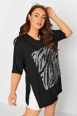 YOURS Curve Black Zebra Print Sequin Top