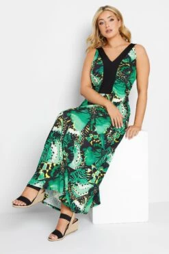 YOURS LONDON Curve Green Butterfly Print Maxi Dress