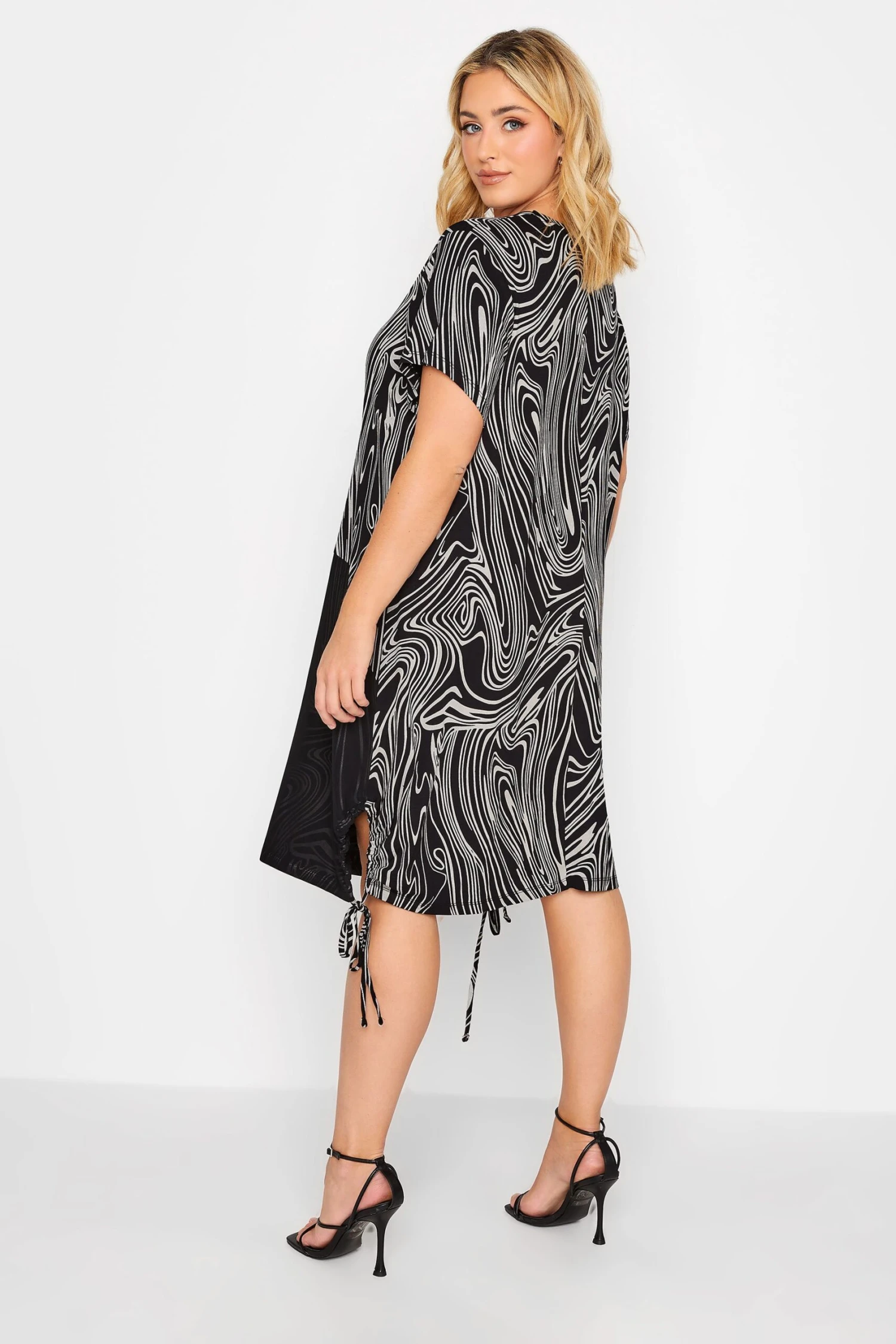 YOURS Curve Black Marble Print Mesh Front Dress 4 YOURS Curve Black Marble Print Mesh Front Dress - Image 2