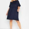 YOURS Curve Navy Blue Frill Sleeve Smock Dress -Plus Size Apparel Shop 4f7aa61d 790f 44 301856 B