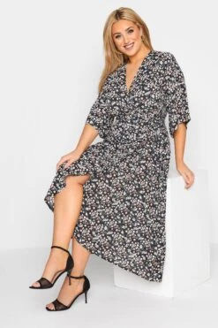 YOURS LONDON Curve Black Floral Print Midaxi Wrap Dress -Plus Size Apparel Shop 4fc3ed0f 52fa 4d 161190 A