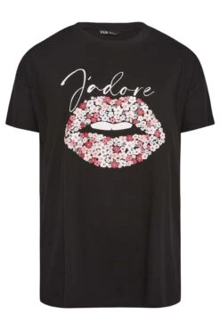 YOURS Curve Black 'J'adore' Slogan Lips Foil Print T-Shirt 12 YOURS Curve Black 'J'adore' Slogan Lips Foil Print T-Shirt -Plus Size Apparel Shop 5002a27f 4666 4d 320892 XR