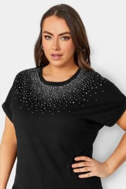 YOURS Curve Black Sequin T-Shirt -Plus Size Apparel Shop 5063a24e 2845 44 301847 D