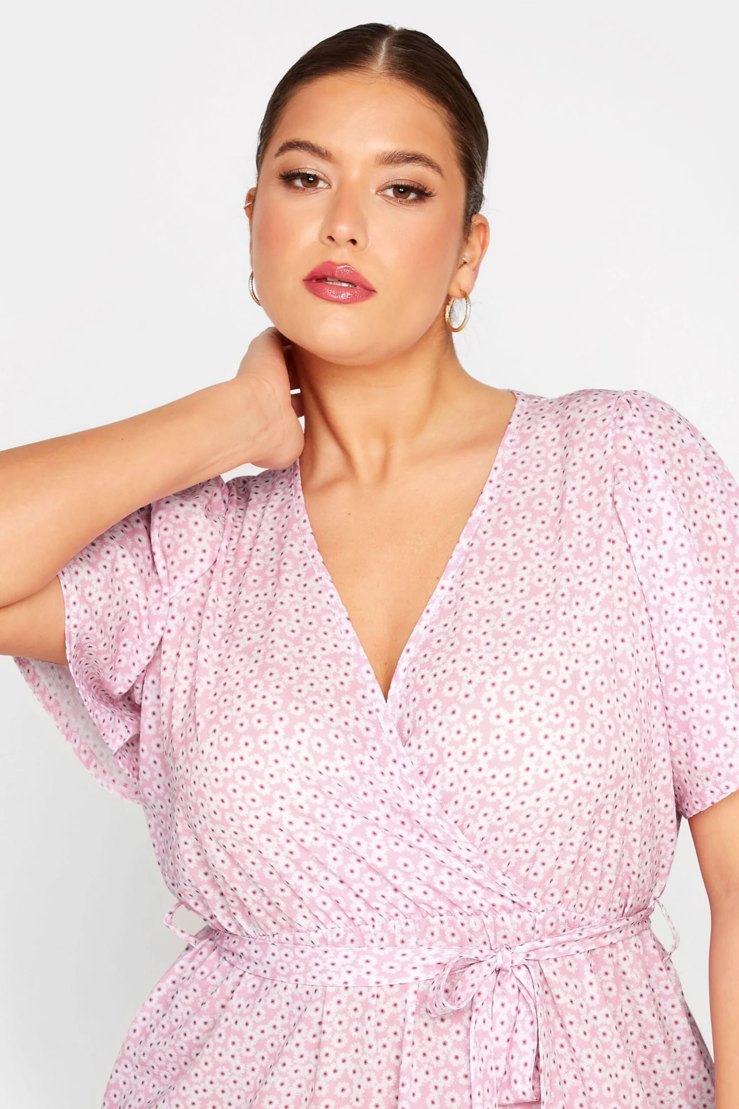 LIMITED COLLECTION Curve Pink Ditsy Floral Print Wrap Dress 4 LIMITED COLLECTION Curve Pink Ditsy Floral Print Wrap Dress - Image 3
