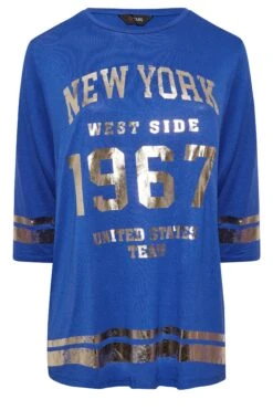 YOURS Curve Cobalt Blue Metallic Varsity T-Shirt -Plus Size Apparel Shop 52464ee6 792f 45 301397 X