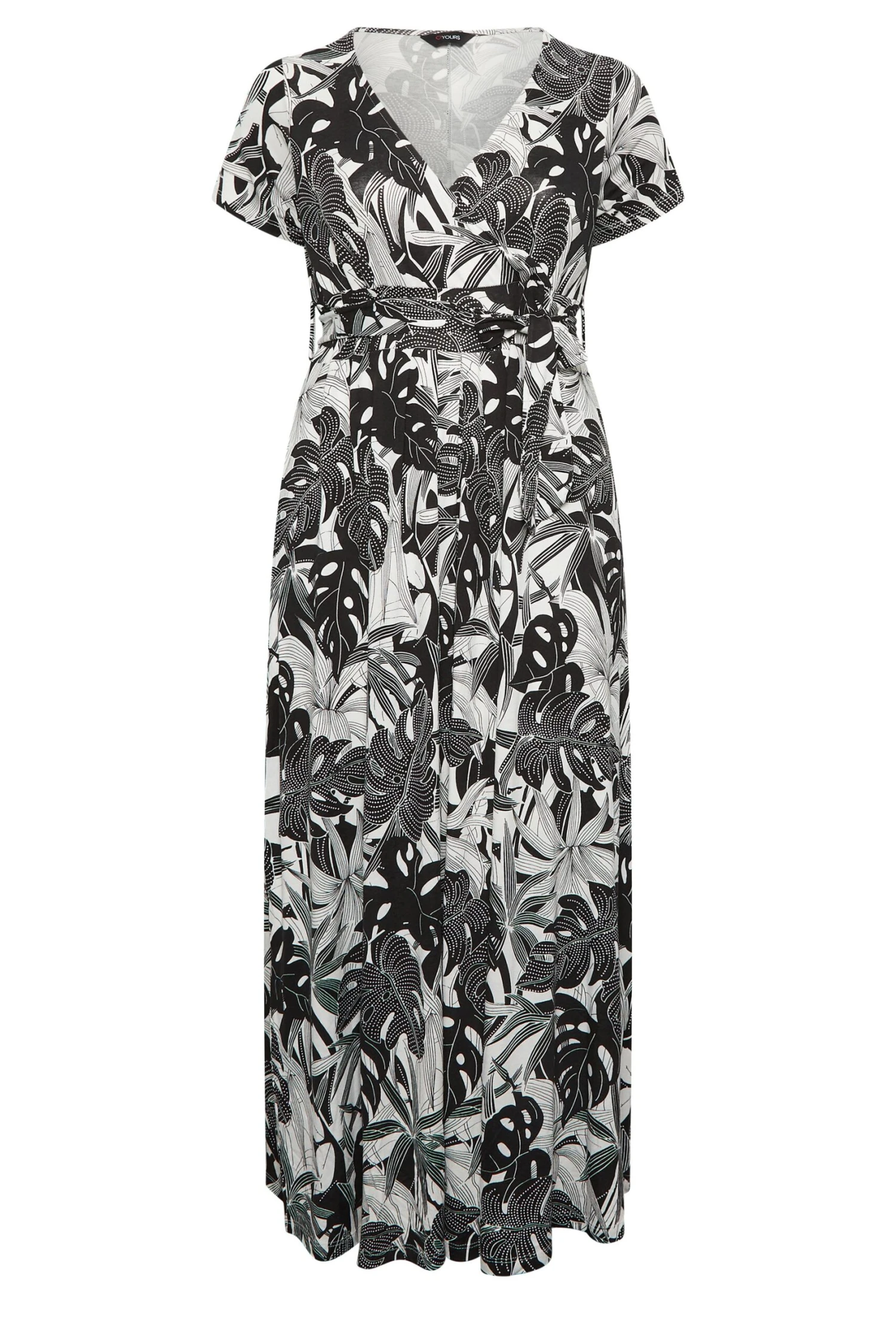 YOURS Curve Black & White Floral Leaf Print Front Tie Maxi Dress 7 YOURS Curve Black & White Floral Leaf Print Front Tie Maxi Dress - Image 5