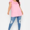 YOURS Curve Pink Frill Sleeve T-Shirt 1 YOURS Curve Pink Frill Sleeve T-Shirt -Plus Size Apparel Shop 53920464 a34c 42 320652 B