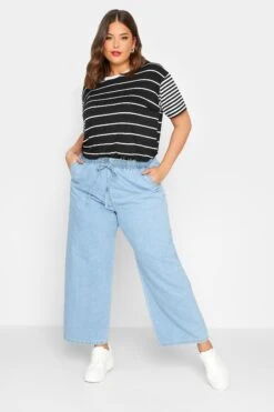 LIMITED COLLECTION Curve Black Mixed Stripe Print T-Shirt