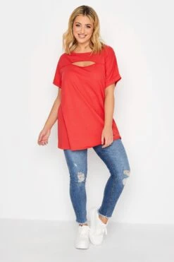 YOURS Curve Red Cut Out T-Shirt