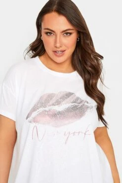 YOURS Curve White Lips Foil Print T-Shirt -Plus Size Apparel Shop 54bf564f fad2 45 320941 D