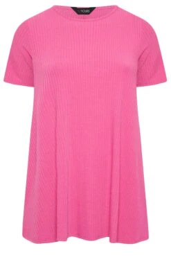 YOURS Curve Bright Pink Ribbed T-Shirt -Plus Size Apparel Shop 54f667d0 0b6a 4c 320697 X