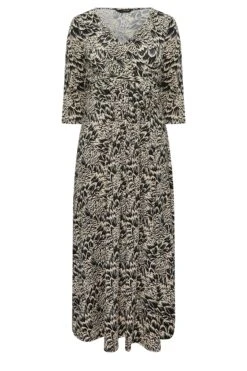 YOURS Curve Black & Beige Brown Abstract Floral V-Neck Maxi Dress 12 YOURS Curve Black & Beige Brown Abstract Floral V-Neck Maxi Dress -Plus Size Apparel Shop 55499850 0a61 46 301893 X