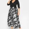 YOURS LUXURY Curve Black & Silver Foil Floral Print Wrap Dress -Plus Size Apparel Shop 5758d8e9 8fd7 47 301808 B