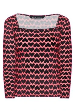 YOURS PETITE Curve Black & Pink Heart Print Square Neck Top -Plus Size Apparel Shop 576f90c1 2e91 46 174616 X