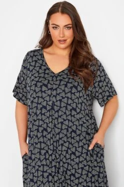 YOURS Curve Navy Blue Heart Print Maxi Dress -Plus Size Apparel Shop 5780d1fc d2f1 44 302056 D