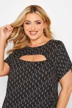 YOURS Curve Black 'Love' Print Cut Out Top 10 YOURS Curve Black 'Love' Print Cut Out Top -Plus Size Apparel Shop 59830198 0597 4f 300978 D