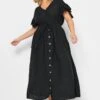 LIMITED COLLECTION Curve Black Frill Sleeve Cotton Maxi Dress