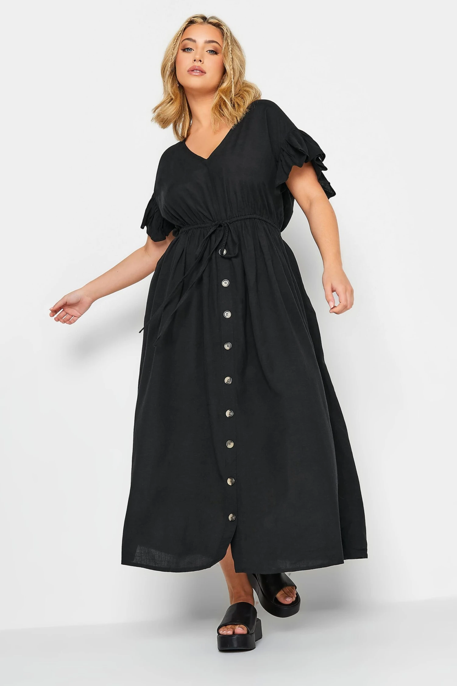 LIMITED COLLECTION Curve Black Frill Sleeve Cotton Maxi Dress 3 LIMITED COLLECTION Curve Black Frill Sleeve Cotton Maxi Dress