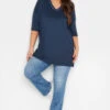 YOURS Curve Navy Blue Lace Collar T-Shirt -Plus Size Apparel Shop 59b840a2 7683 4a 301860 B