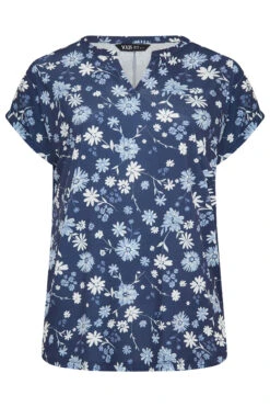 YOURS Curve Navy Blue Floral V-Neck Shirt -Plus Size Apparel Shop 5ba3179e ded5 48 320962 X
