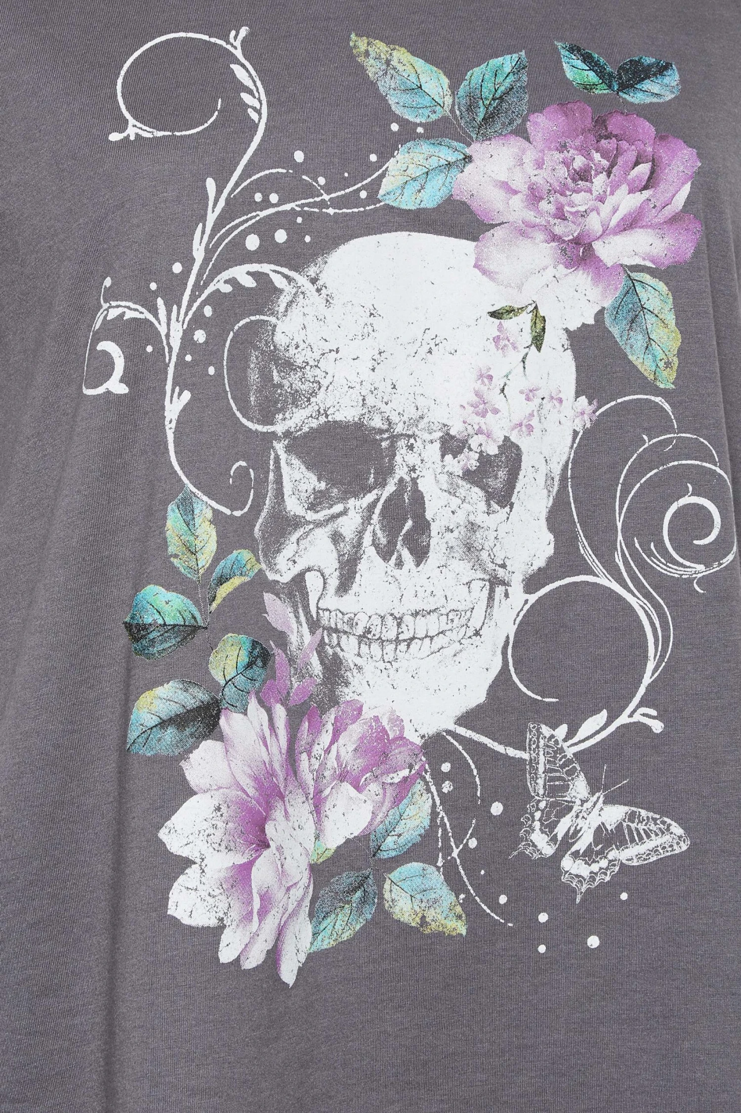 YOURS Curve Grey Skull Print Distressed T-Shirt 6 YOURS Curve Grey Skull Print Distressed T-Shirt - Image 4