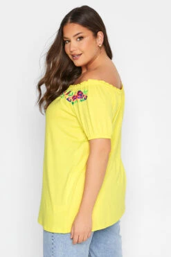 YOURS Curve Yellow Embroidered Bardot Top -Plus Size Apparel Shop 5f4bb35d ad6e 4d 300507 C