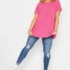 YOURS Curve Bright Pink Ribbed T-Shirt 1 YOURS Curve Bright Pink Ribbed T-Shirt -Plus Size Apparel Shop 60b5373d 00dc 49 320697 B