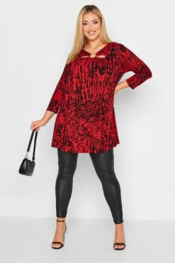 YOURS Curve Red Mixed Animal Print Swing Top