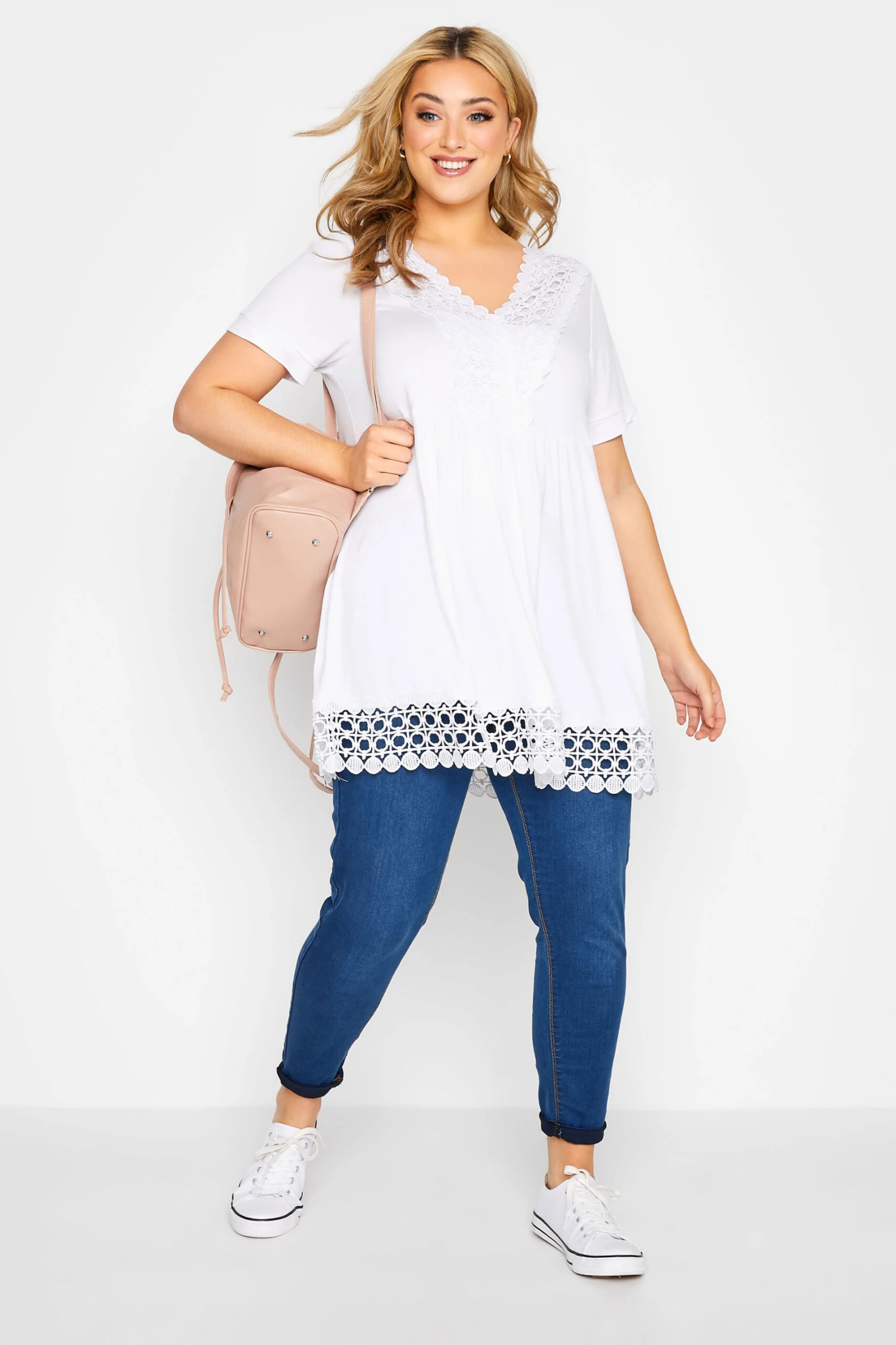 YOURS Curve White Crochet Detail Peplum Tunic Top 3 YOURS Curve White Crochet Detail Peplum Tunic Top