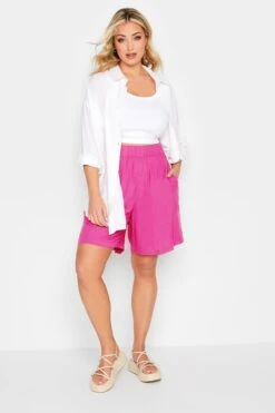 YOURS Curve Bright Pink Woven Shorts