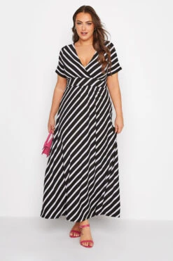YOURS Curve Black Stripe Swing Maxi Dress