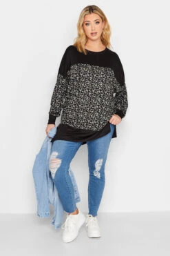 YOURS Curve Black Floral Print Long Sleeve Top