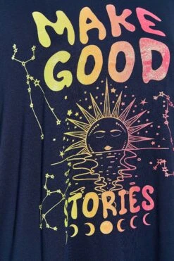 YOURS Curve Navy Blue 'Make Good Stories' Slogan T-Shirt -Plus Size Apparel Shop 64457759 889b 4b 300599 Z