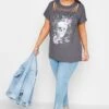 YOURS Curve Grey Skull Print Distressed T-Shirt -Plus Size Apparel Shop 650de7e7 8043 49 320687 B