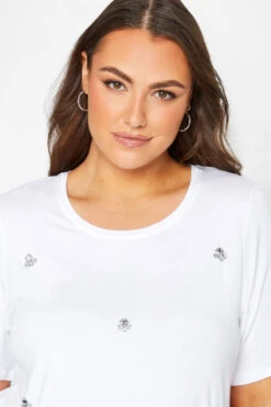 YOURS Curve White Diamante Embellished T-Shirt 10 YOURS Curve White Diamante Embellished T-Shirt -Plus Size Apparel Shop 65230326 1c18 46 320665 D