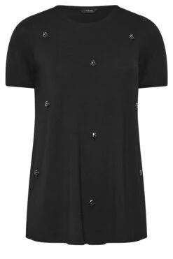 YOURS Curve Black Diamante Embellished T-Shirt -Plus Size Apparel Shop 65bdde9f bb41 41 320639 X