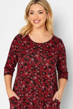 YOURS Curve Red Ditsy Print Drape Pocket Dress -Plus Size Apparel Shop 679fbeaa 6032 42 137235 D