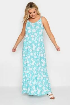 YOURS Curve Blue Floral Tiered Maxi Sundress