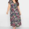 YOURS Curve Black & Green Ditsy Print Frill Sleeve Wrap Maxi Dress -Plus Size Apparel Shop 69677335 b8c1 44 301889 B