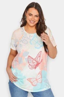 YOURS Curve White Butterfly Print T-Shirt -Plus Size Apparel Shop 6982aade c438 41 302105 A
