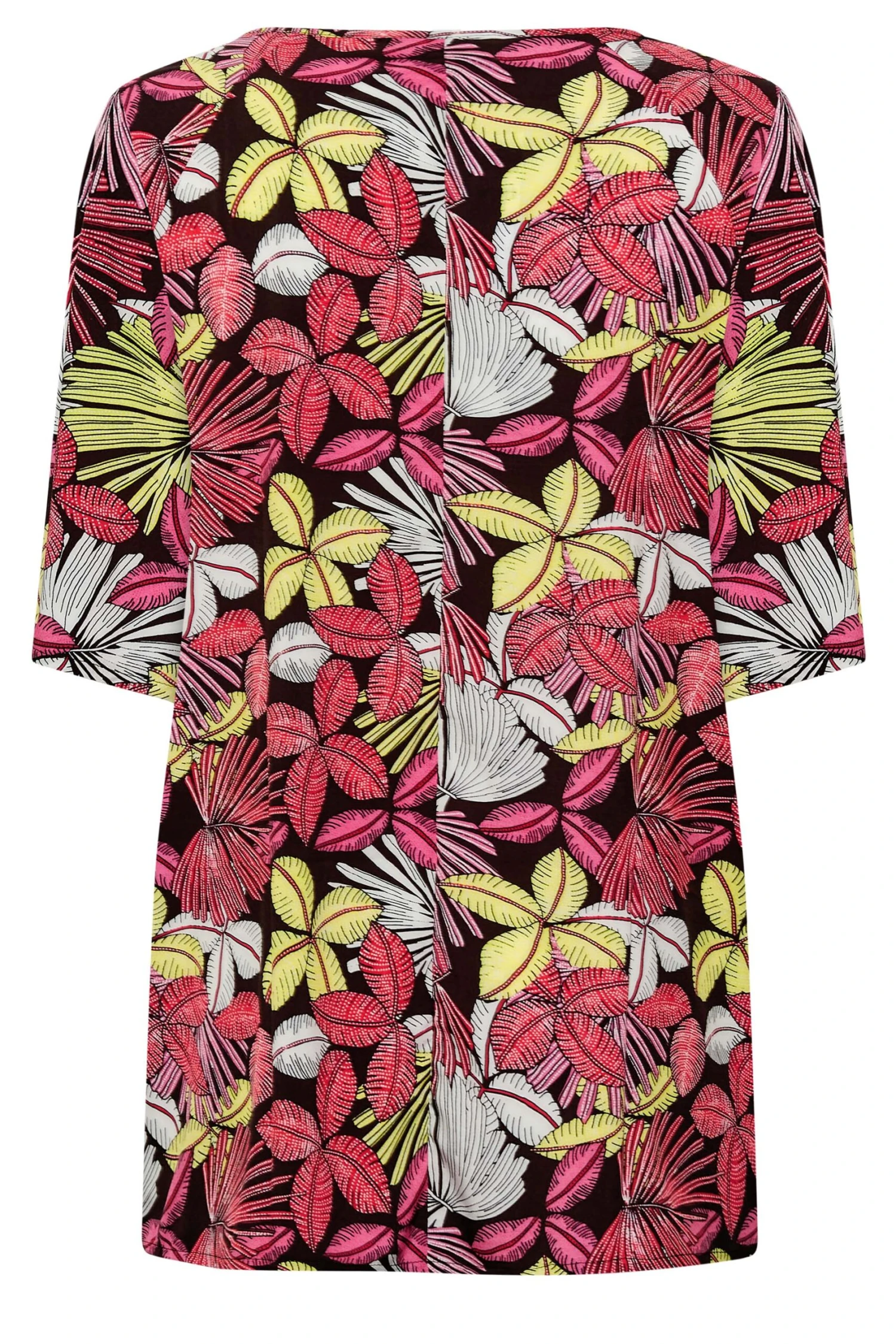 YOURS Curve Black Tropical Print Tie Neck Top 8 YOURS Curve Black Tropical Print Tie Neck Top - Image 6