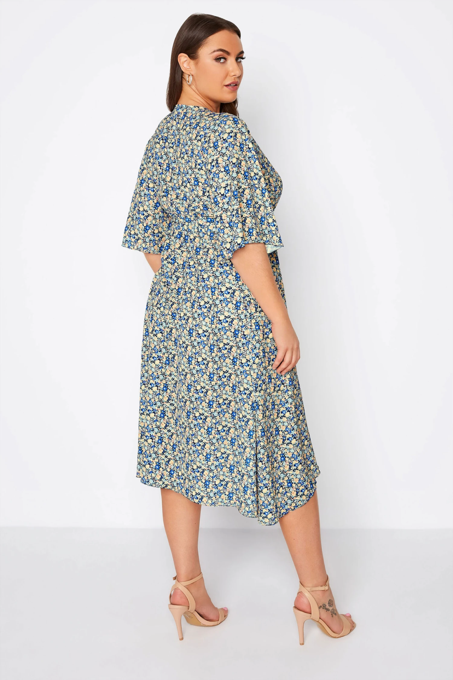 YOURS LONDON Curve Blue Ditsy Floral Wrap Dress 4 YOURS LONDON Curve Blue Ditsy Floral Wrap Dress - Image 2