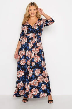 YOURS Curve Black & Blue Floral V-Neck Maxi Dress