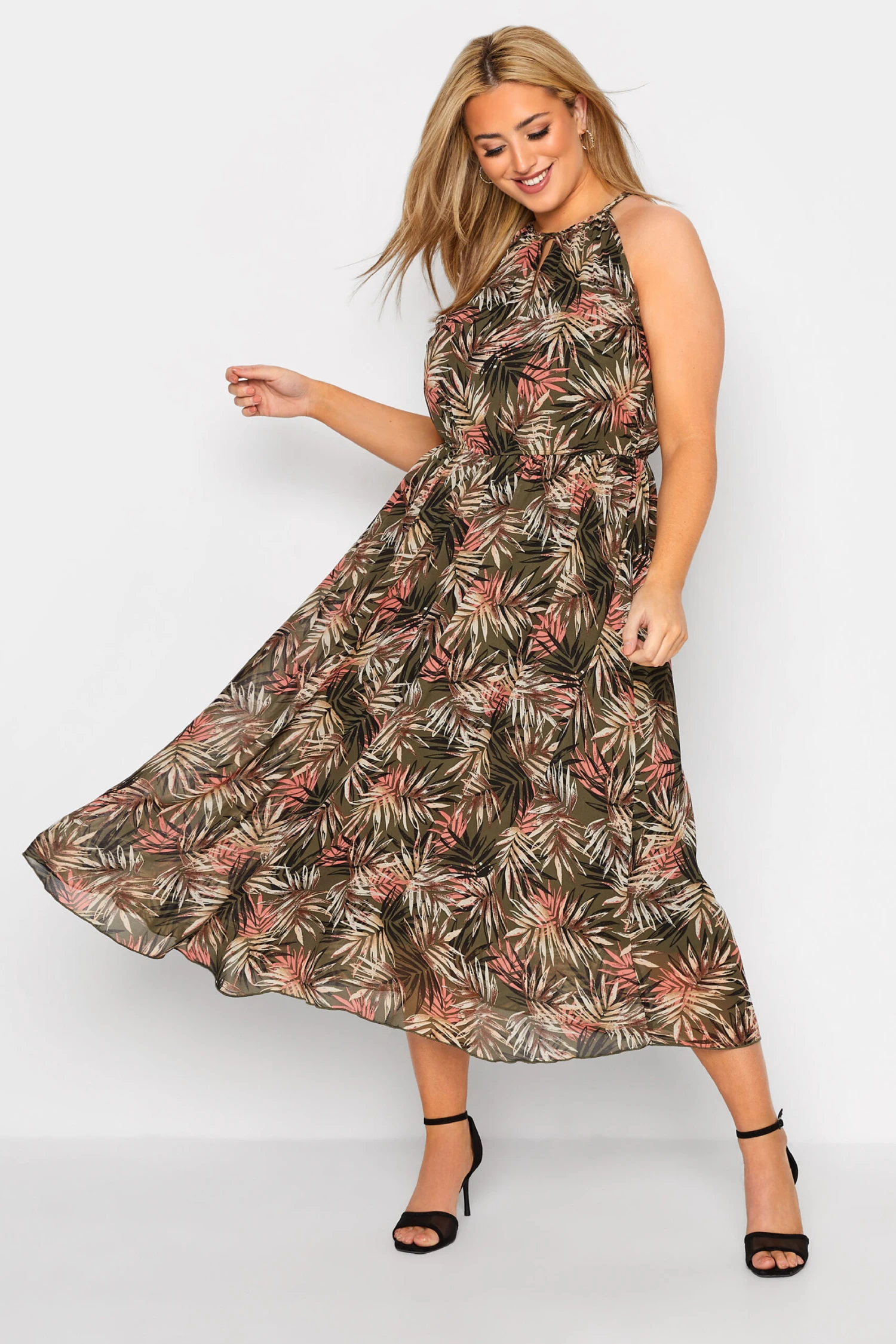 YOURS LONDON Curve Green Tropical Print Keyhole Dress 3 YOURS LONDON Curve Green Tropical Print Keyhole Dress