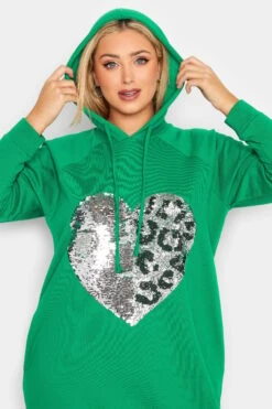 YOURS Curve Green Heart Sequin Embellished Hoodie Dress 10 YOURS Curve Green Heart Sequin Embellished Hoodie Dress -Plus Size Apparel Shop 6f0c27ba 0180 40 301614 D