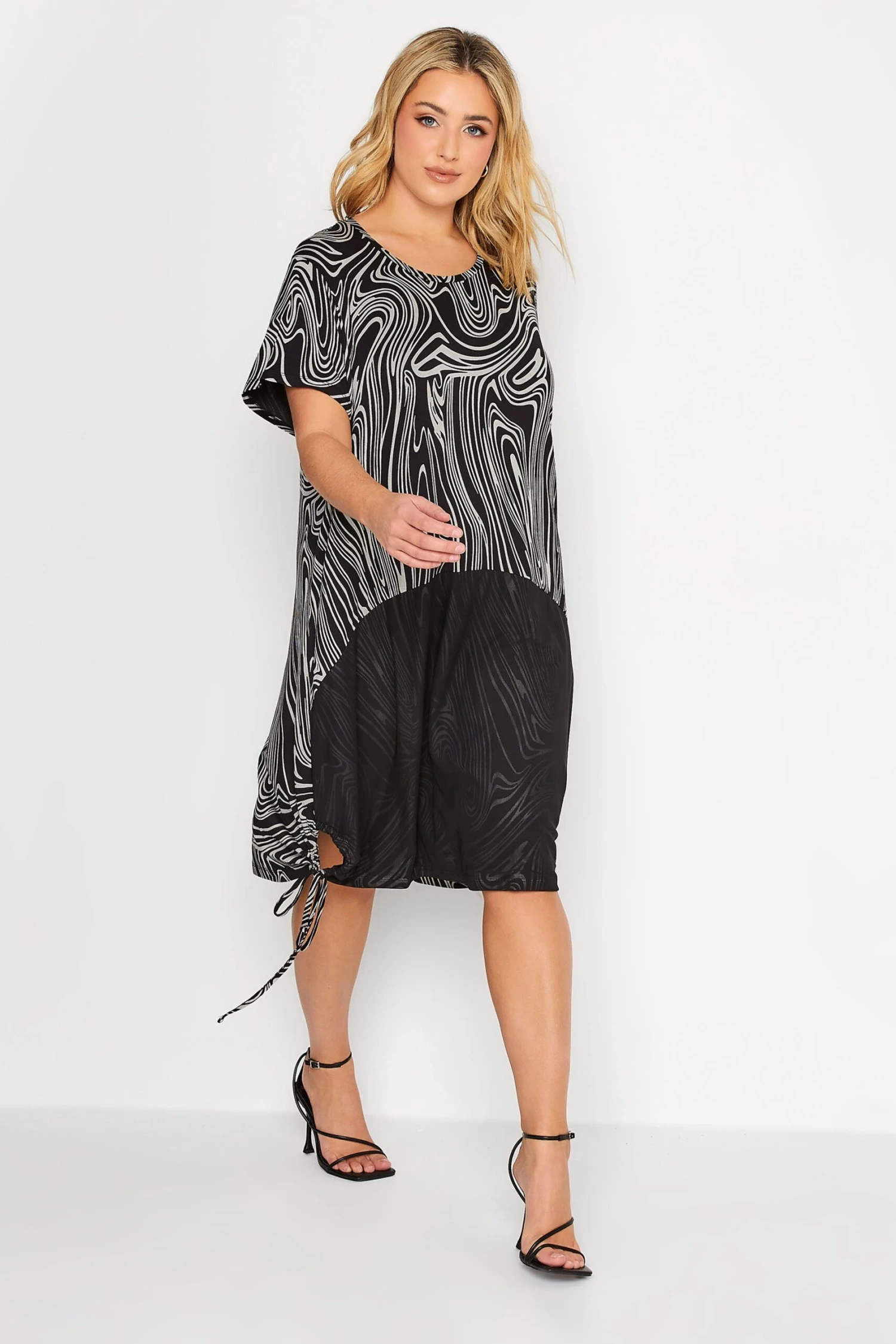 YOURS Curve Black Marble Print Mesh Front Dress 3 YOURS Curve Black Marble Print Mesh Front Dress